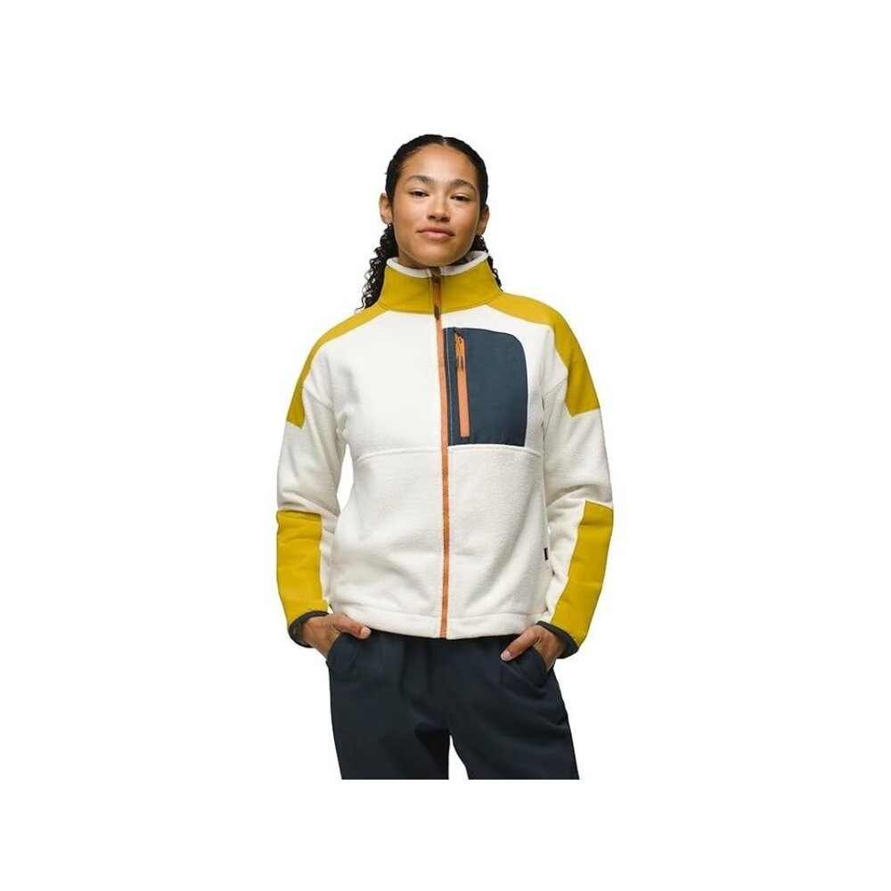 Prana Peak Fleece Jacket Canvas/Golden Leaf Womens XS Color‎ Block Lined Cinched